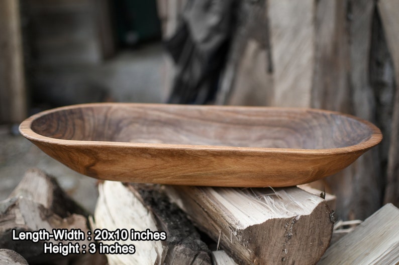 Extra Large Walnut Oval Bowl Wooden Decor Handmade Fruid And Dough Bowl Vintage Centerpieces for Dining Table Trencher Rustic Trough image 1