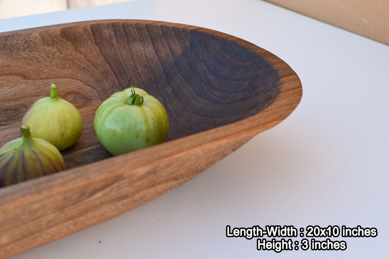 Extra Large Walnut Oval Bowl Wooden Decor Handmade Fruid And Dough Bowl Vintage Centerpieces for Dining Table Trencher Rustic Trough image 8