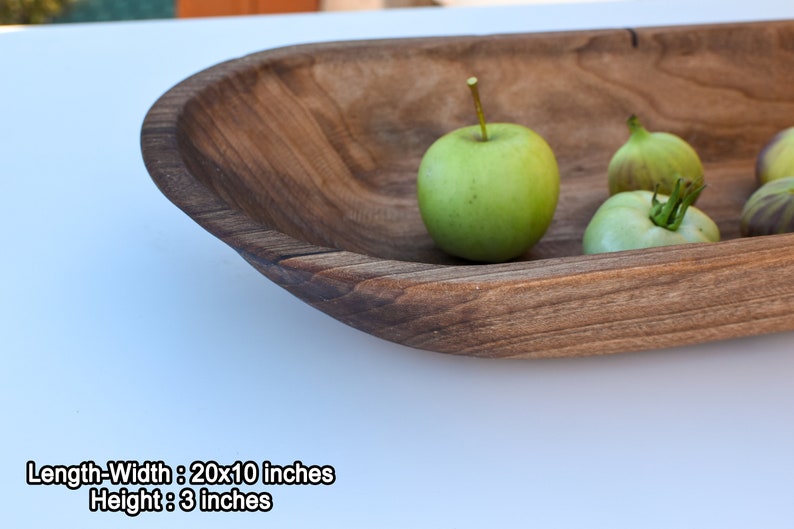 Extra Large Walnut Oval Bowl Wooden Decor Handmade Fruid And Dough Bowl Vintage Centerpieces for Dining Table Trencher Rustic Trough image 7