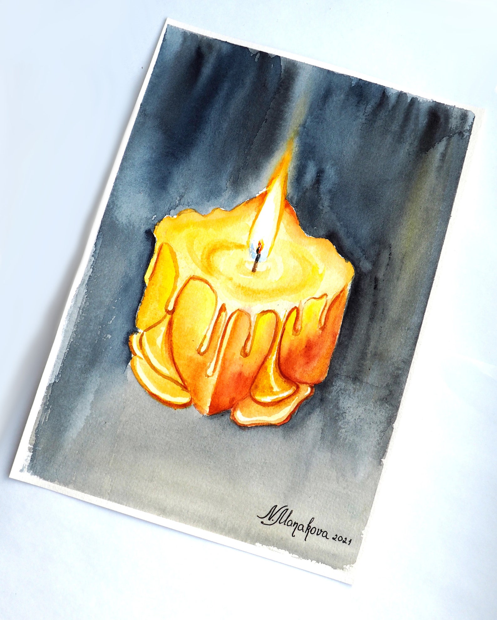 Burning Candle Painting Original Watercolor Wall Art Candle Etsy