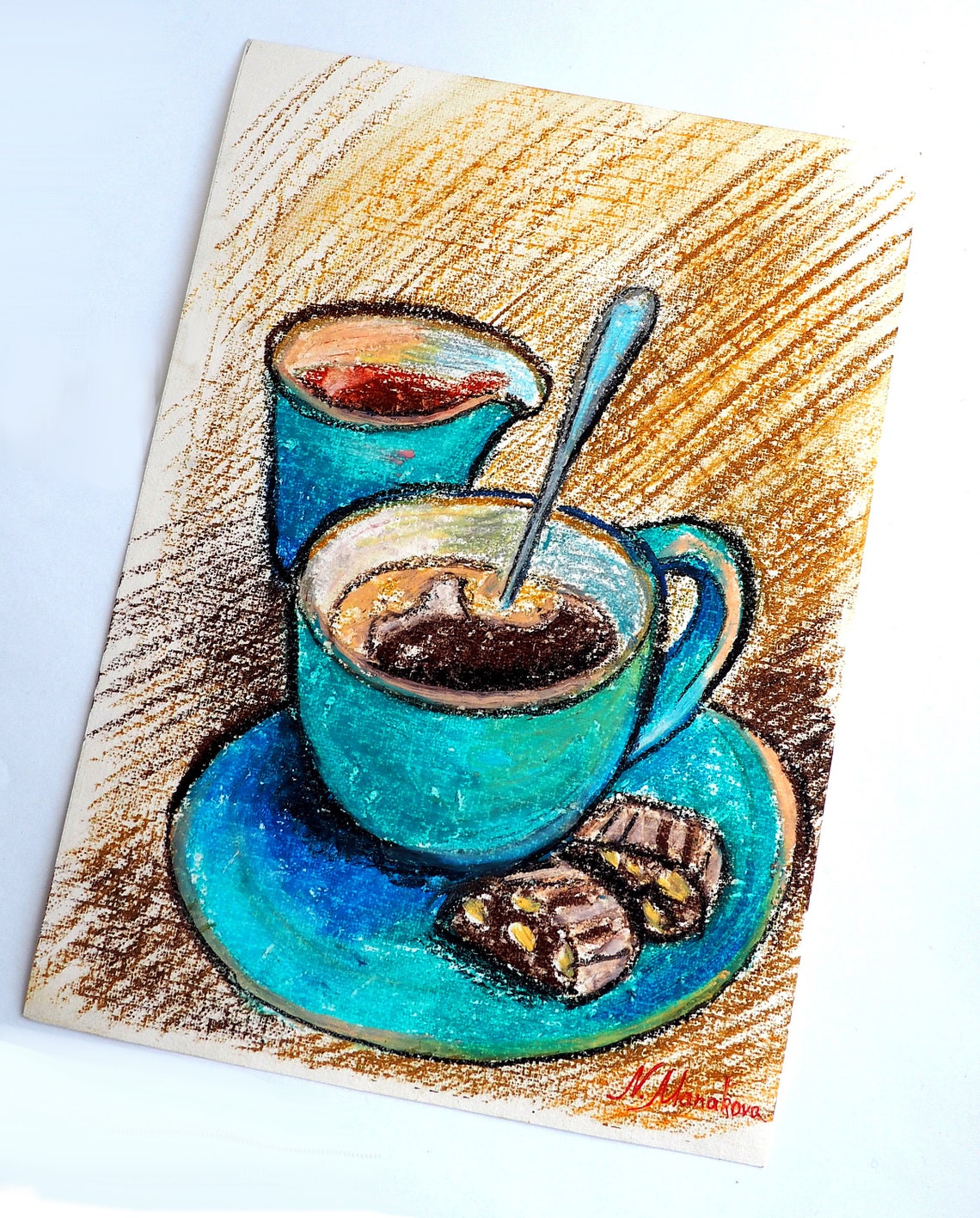 Kaffeetasse original Pastell Malerei Kunst Tasse Kaffee | Etsy