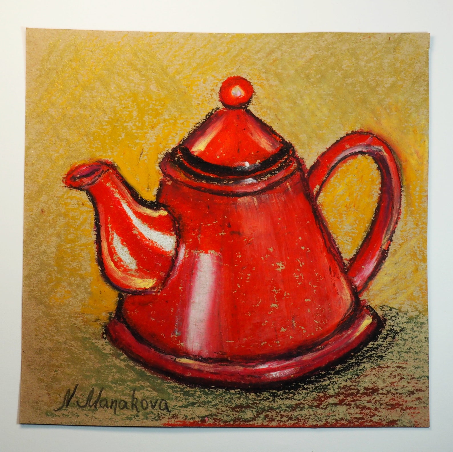Red tea pot painting original country house wall art kitchen Etsy