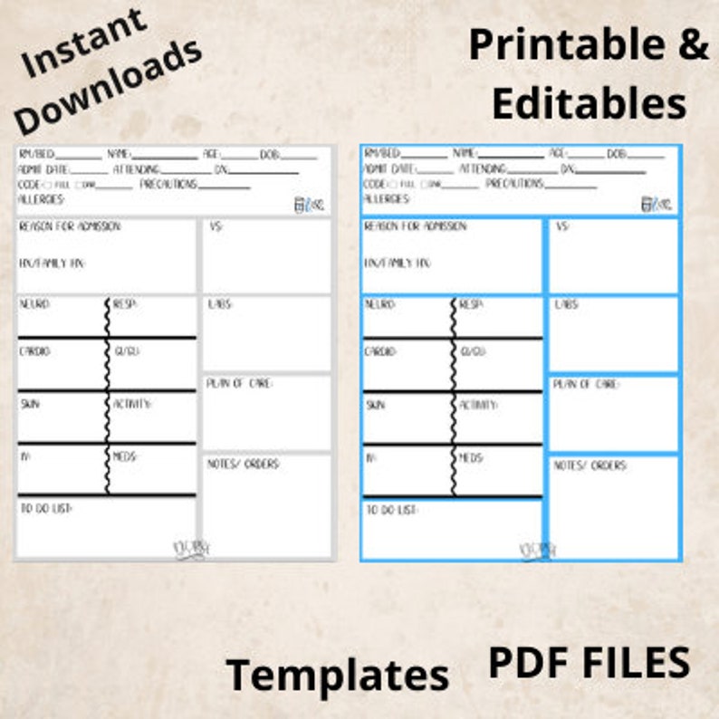 Nurse Report Sheet Nurse Brain Sheet Printable and Editable Etsy