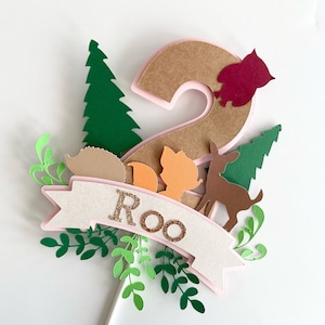 Woodland Cake Topper, Boho Girl Cake Topper, Woodland Birthday Party Decorations, Custom Woodland Animal Topper, Woodland Theme Party,