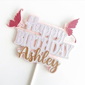 Custom Glitter Butterfly Cake Topper: Personalized Birthday Decor