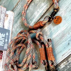 Rope leash and collar set antique brass adjustable