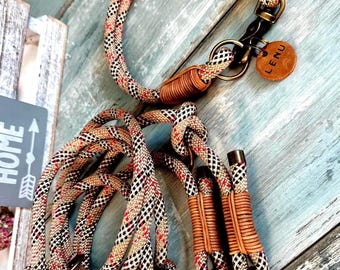 Rope leash and collar set antique brass adjustable