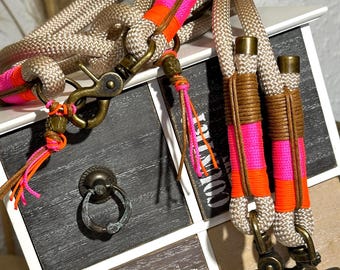 Rope leash and collar set antique brass adjustable