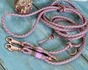 Rope dog leash with rose gold fittings for small dogs