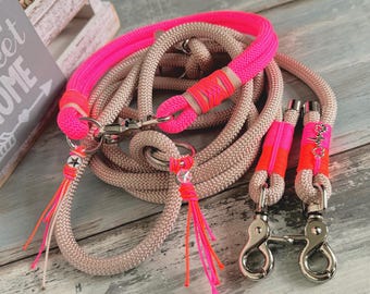 Adjustable rope leash and collar set "Flamingo" for large and small dogs