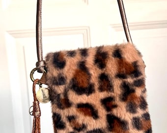 Dog walking bag, shoulder bag, Leo Teddy fabric crossbody bag, treat bag with bag charm
