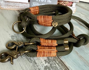 Elegant set – rope leash & choke collar with antique brass