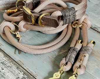 Dog leash and collar set, leather buckle, adjustable, customizable