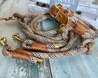 Set for large and small dogs rope leash and collar personalized
