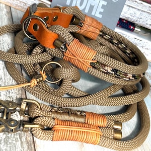 New! Rope leash and collar set Coyote Brown Camouflage Leather Buckle adjustable