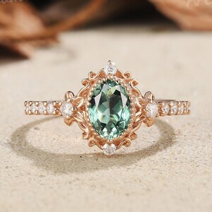 Grüner Saphir Verlobungsring Vinatge Solid Gold Moissanit Cluster Ehering Blumen Design Ring Versprechen Schmuck Ringe Geschenke für Frauen