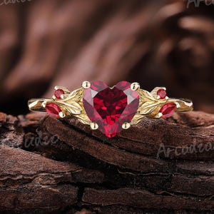 Nature Inspired Leaf Ruby Ring Gold Rings Branch Twig Red Gemstone Rings For Women Unique Birthstone Wedding Ring Anniversary Gift For Her