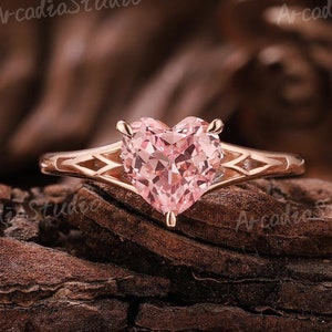 Heart Pink Sapphire Engagement Ring Vintage Diamond Ring Rose Gold Ring Moissanite Ring Unique Love Wedding Ring Valentines Day Gift For Her