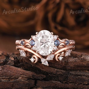 Ensemble de bagues de fiançailles en moissanite vintage Ensemble de bagues solides Ensemble de bagues en alexandrite Bague lune Bagues empilables Bagues de promesse Art déco pour femme