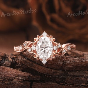 Vinatge Moissanite Engagement Ring Rose Gold Ring Inspired Leaf Ring Floral Ring Diamond Cluster Ring Wedding Ring Promise Rings For Women