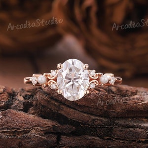 Vintage Moissanite Engagement Ring Art Deco Diamond Ring 14k Rose Gold Ring Moissanite Cluster Ring Wedding Ring Unique Gifts for Women