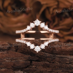 Vintage Moissanite geschwungener Ehering Rose Gold Diamant-Enhancer und Wraps Ring passender Stapelring doppelt gebogener Ehering für sie