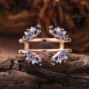 Vintage Alexandrite Enhancer Wedding Band Unique Wedding Ring Moissanite Matching Rings Alexandrite Cluster Ring Rose Gold Rings For Women