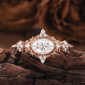 Unique Moissanite Engagement Ring Natural Inspired Floral Ring Cluster Ring Vintage Moissanite Ring Art Deco Custom Promise Rings for Women