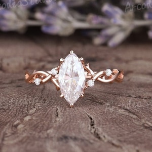 Marquise Cut Moissanite Engagement Ring Vintage Twisted Branch Wedding Ring Vintage Moissanite Leaf Bridal Ring Handmade Jewelry For Women