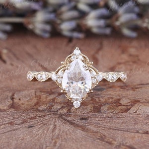 Pear Cut Moissanite Engagement Ring Yellow Gold Cluster Moissanite/Diamond Wedding Ring Art Deco Moissanite Bridal Promise Ring Women