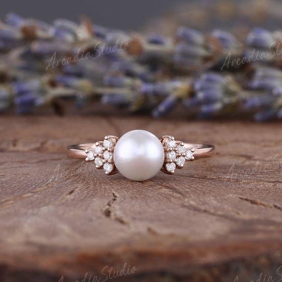 Pearl engagement shop rings etsy