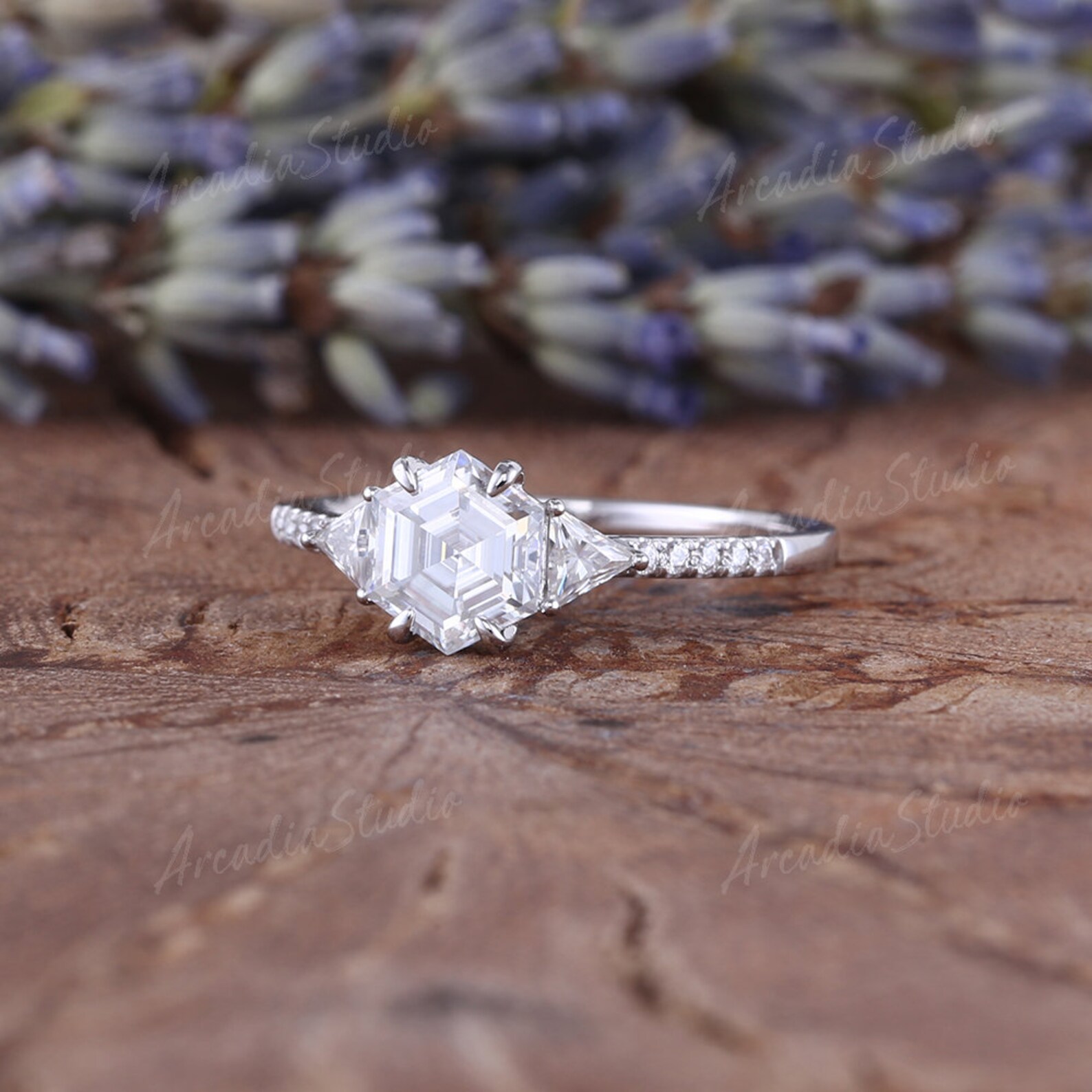 Hexagon Moissanite Engagement Ring for Women Unique White Gold Etsy