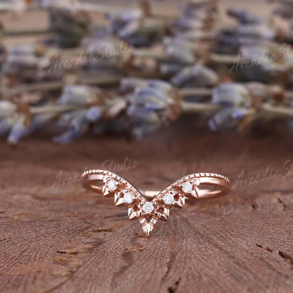 Unique Moissanite Wedding Band Rose Gold Wedding Band Woman