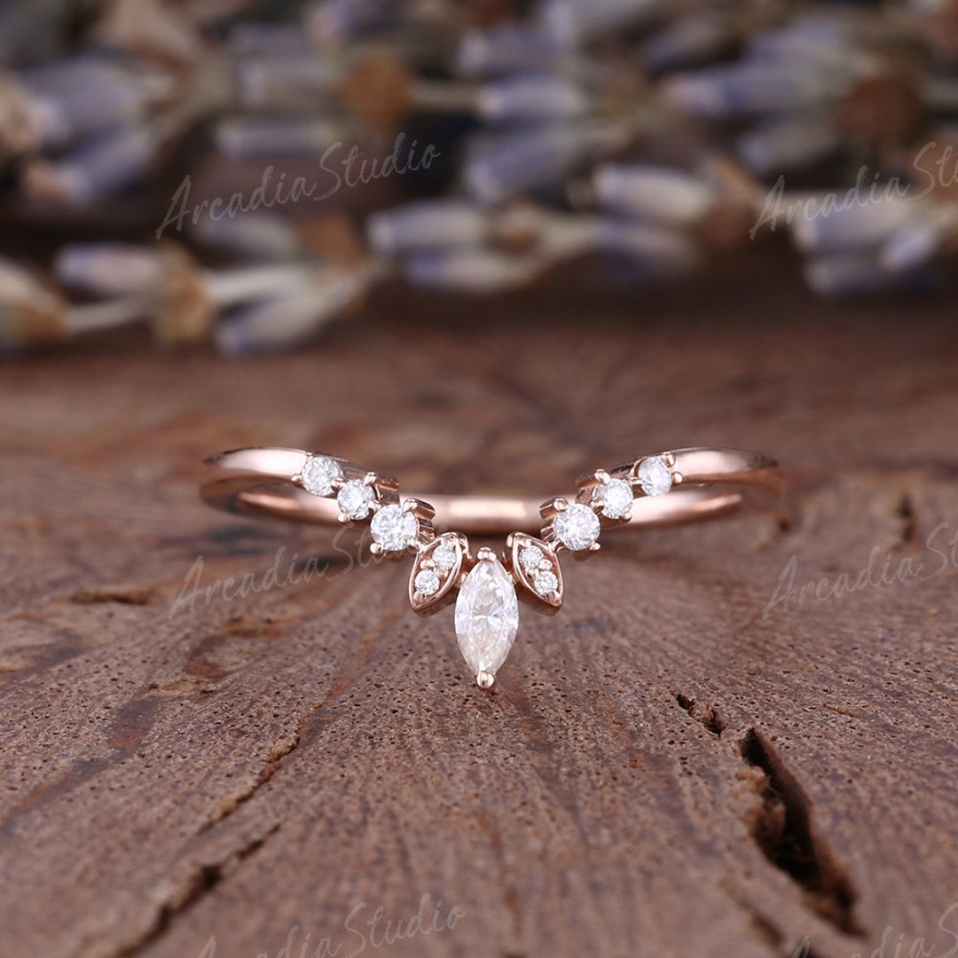 Vintage Moissanite Wedding Band Rose Gold Marquise Cut Moissanite ...