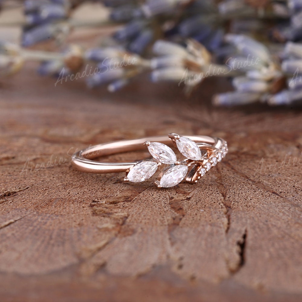 Vintage Cluster Diamond Engagement Ring Rose Gold Wedding Ring Art Deco  Leaf Ring Delicate Wedding Bridal Ring Marquise Cut Anniversary Ring -   Denmark