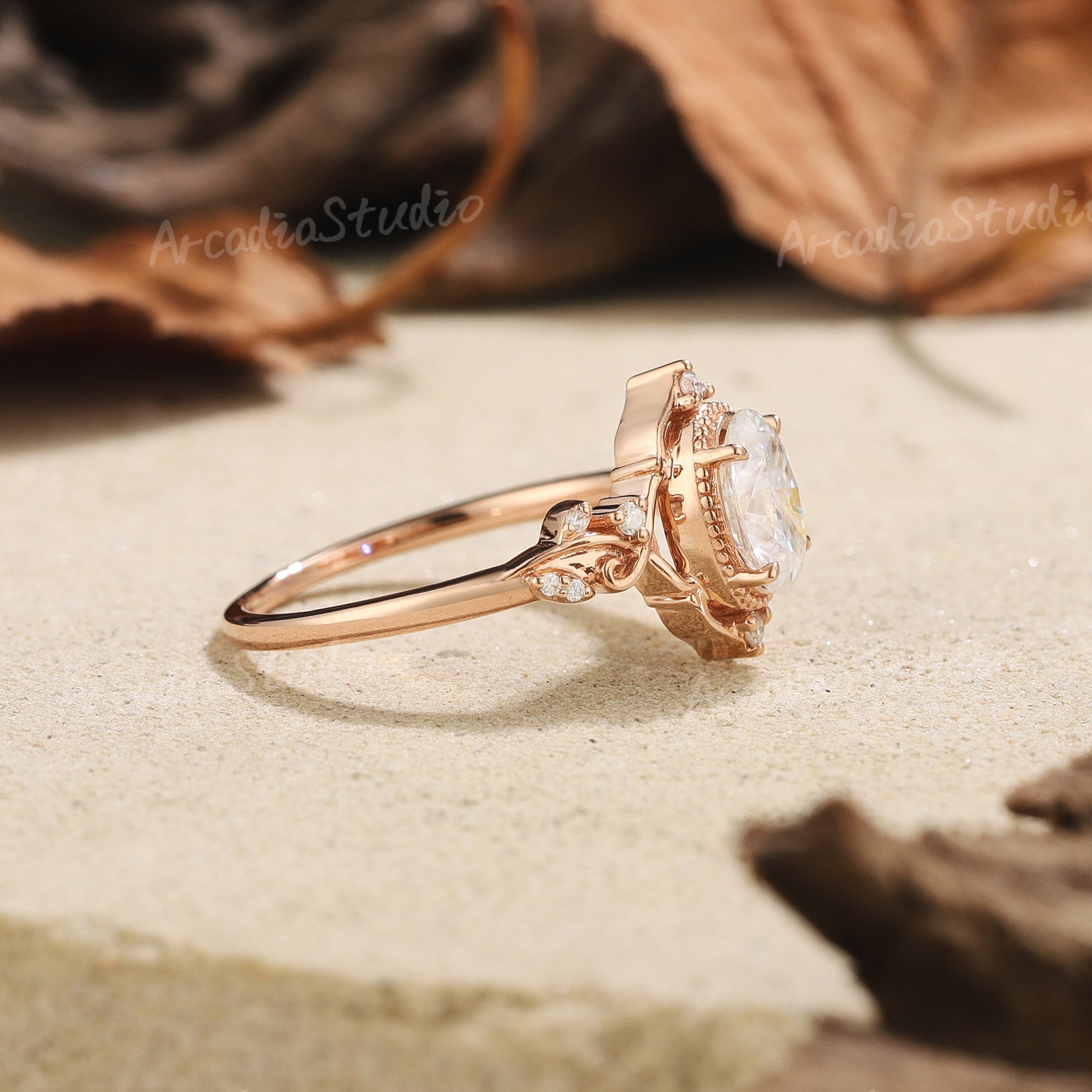 Art Deco Moissanite Engagement Ring Diamond Cluster Ring Solid Gold Vintage Ring Natural Inspired Flower Rings Personalized Gifts for Women