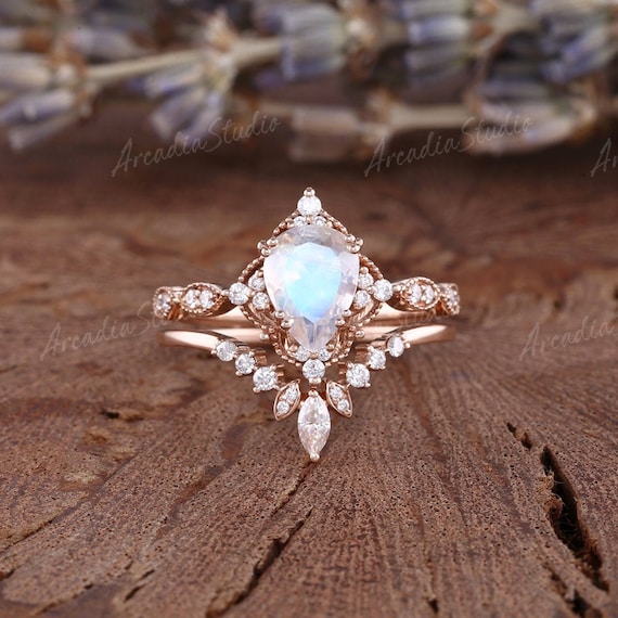Round Moonstone Twisted Engagement Ring | LUO