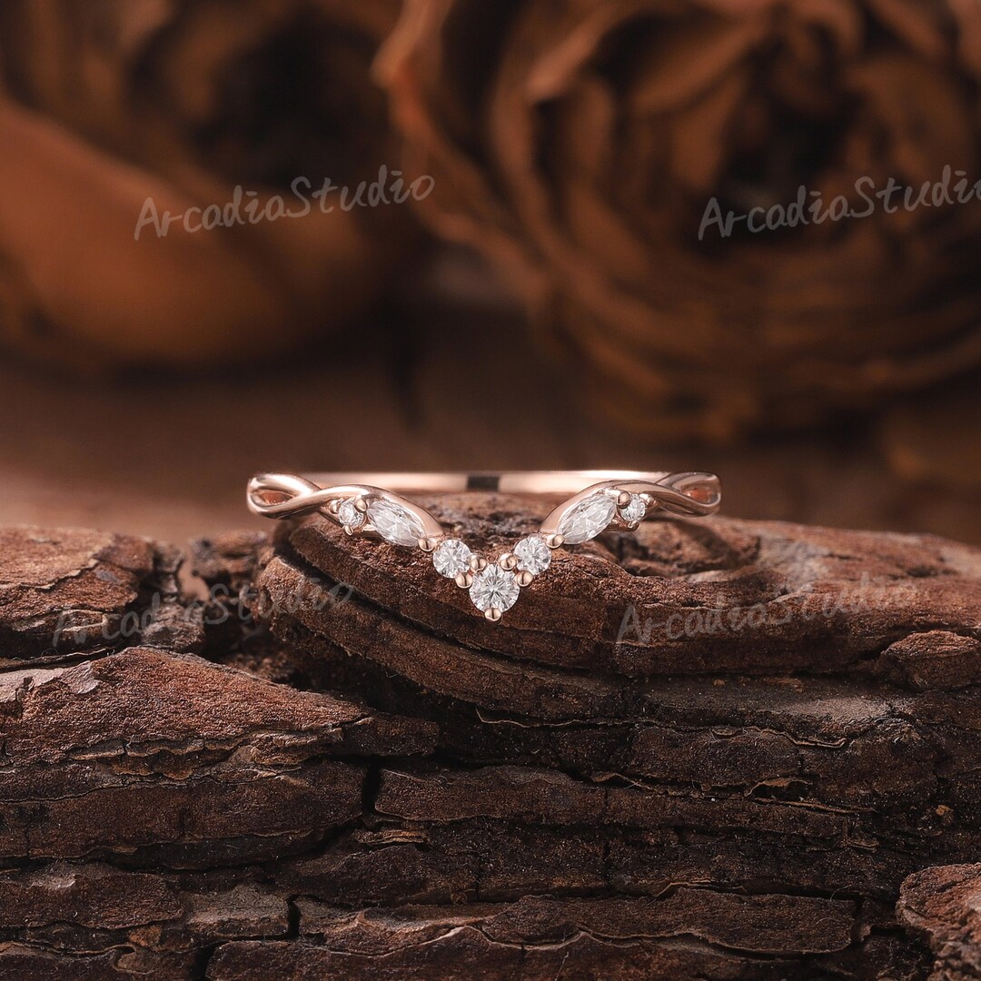 Art Deco Moissanite Wedding Band Rose Gold Ring Weddding Ring Diamond ...