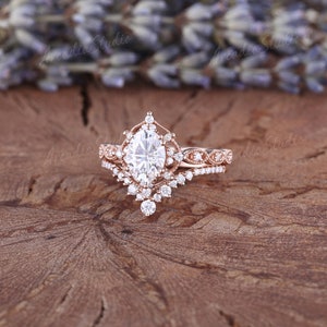 Unique Rose Gold Bridal Set 1.5ct Moissanite Engagement Ring - Etsy