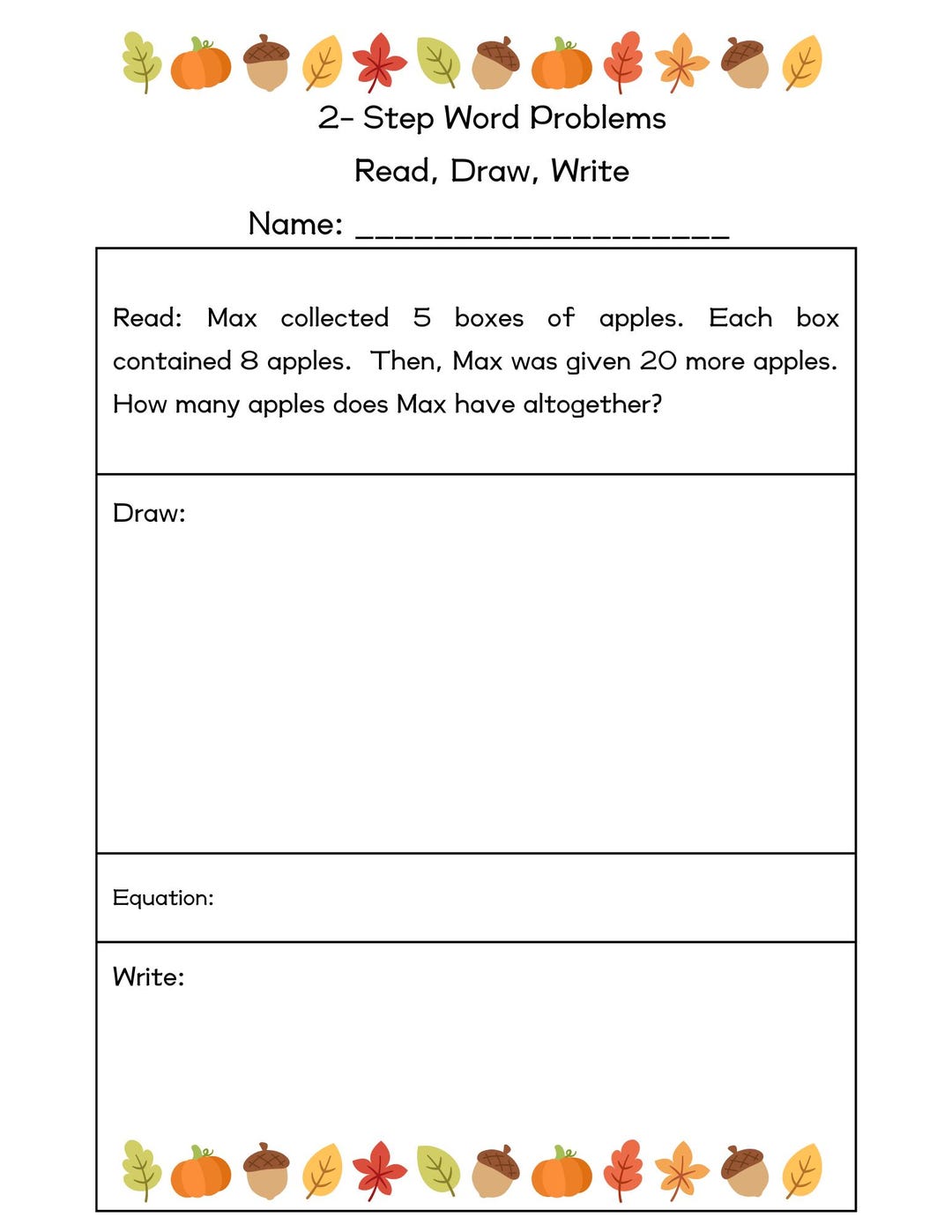Multiplication 2 Step Word Problems fall Theme - Etsy