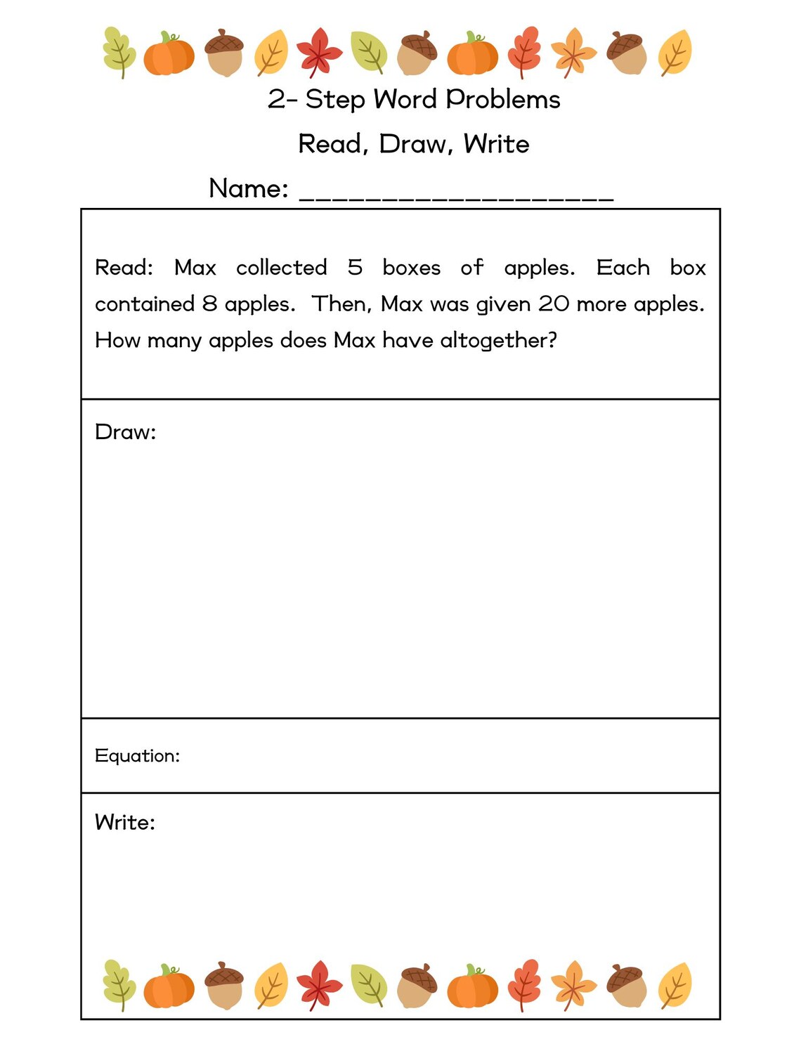 Multiplication 2 Step Word Problems fall Theme - Etsy