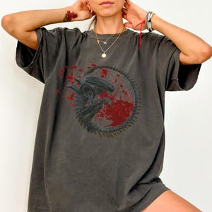Vintage alien T-shirt, horrorfilmshirt, grappige gamercadeaus gaming-T-shirts, xenomorf, alien grafisch T-shirt, sci-fifilm, troostkleuren