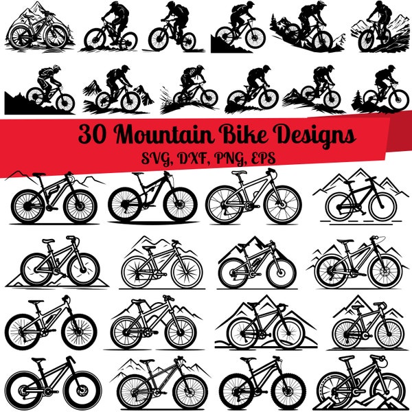 30 Mountain Bike SVG Bundle, Mountain Bike dxf, Mountain Bike png, Mountain Bike eps, Mountain Bike vector, Cross Country svg