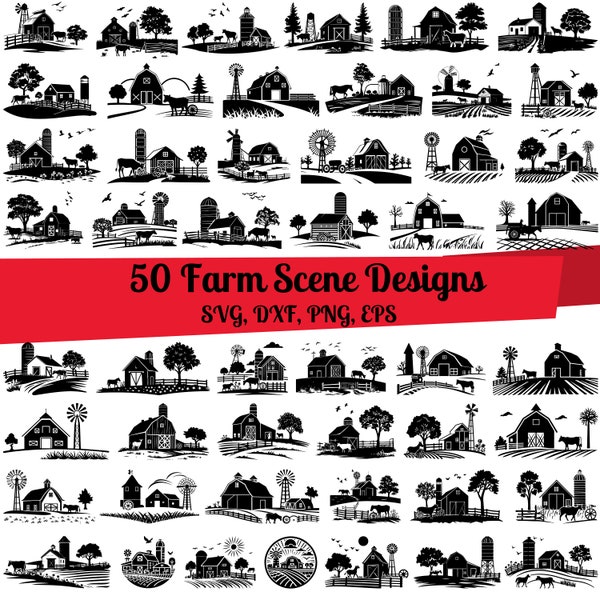 50 Farm Scene SVG Bundle, Farm Scene dxf, Farm Scene png, Farm Scene vector, Farm Scene clipart, Farm Monogram, Family Farm svg, Barn svg
