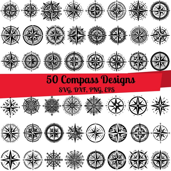 50 Compass SVG Bundle, Compass Rose svg, Nautical Compass svg, Compass dxf, Compass png, Compass  eps, Compass vector, Compass cut files