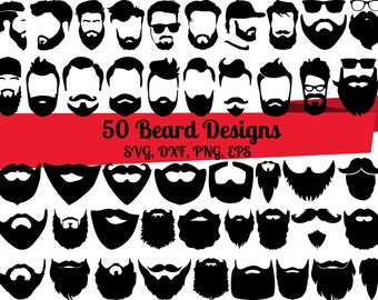 50 Beard SVG Bundle, Beard dxf, Beard png, Beard eps, Beard vector, Beard cut files, Beard svg, Hipster svg, Long beard svg, Beard face svg