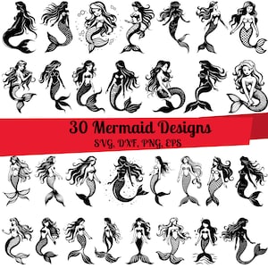 30 Mermaid SVG Bundle, Mermaid dxf, Mermaid png, Mermaid vector, Mermaid outline, Mermaid clipart, Mermaid designs, Mermaid cut file