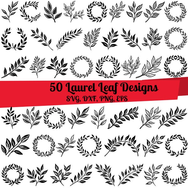 50 Laurel Leaves SVG Bundle, Laurel Wreath svg, Laurel Leaves dxf,Laurel Leaves png,Laurel Leaves eps,Laurel Leaves vector,Floral Wreath svg