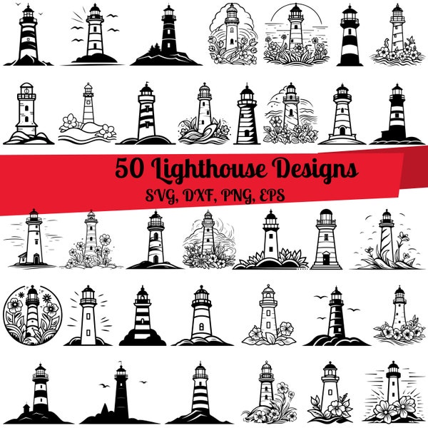 50 Lighthouse SVG Bundle, Lighthouse dxf, Lighthouse png,Lighthouse vector, Lighthouse monogram, Floral Lighthouse svg, Sea Lighthouse svg