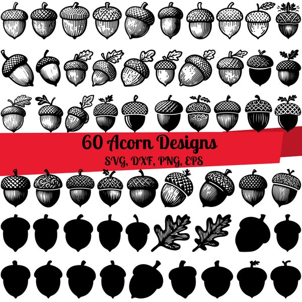 60 Acorn SVG Bundle, Acorn dxf, Acorn png, Acorn vector, Acorn outline, Acorn clipart, Oak Leaves svg, Acorn printable, Acorn design